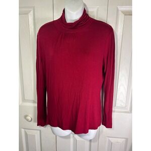 August Silk Women's Red Long Sleeve‎ Mock Neck Top Blouse size Medium